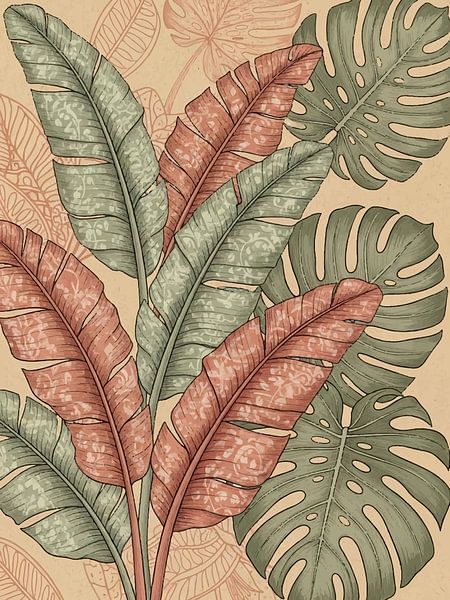 Art mural botanique vintage Tropical Banana and Monstera par coretan tangan