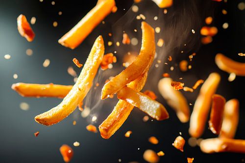 Knapperige frietjes in de lucht - een moment van plezier