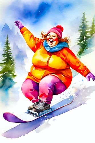 gezellige dame snowboard