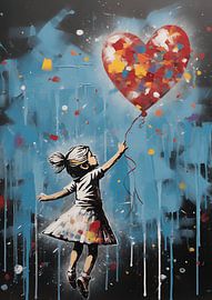 Meisje met ballon | Banksy Style van Danny van Eldik - Perfect Pixel Design