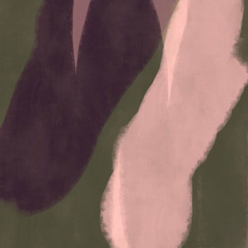 Modern abstract minimalistisch schilderij in groen, roze en donkerpaars