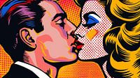 Classic romantic gesture. Pop art kiss.