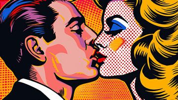 Klassieke romantische gebaar. Popart kus. van New Visuals