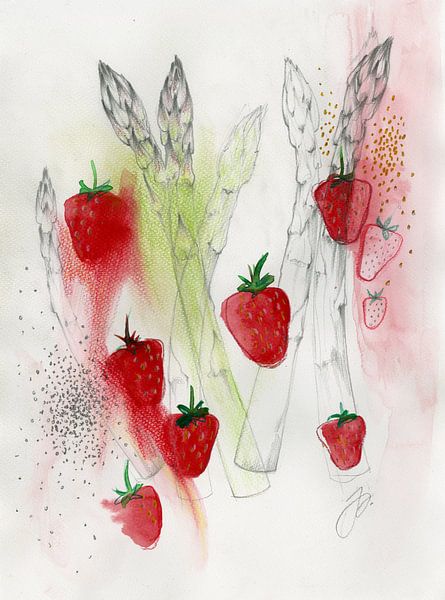 Spargel Erdbeer Salat Food Illustration von Pünktchenpünktchen Kommastrich