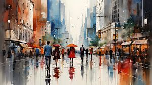 abstrakte Aquarellmalerei Menschen in der Stadt, Kunstdesign