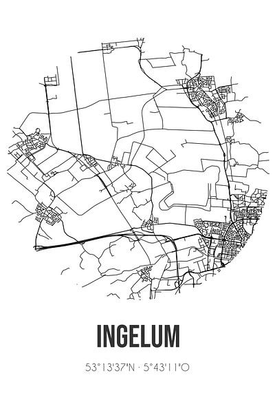 Ingelum (Fryslan) | Landkaart | Zwart-wit van Stad & Wand