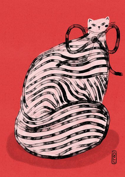 Black and White Stripe Cat Illustration Poster by Dirkie Nell