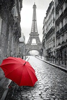 Regenschirm und Romantik in Paris