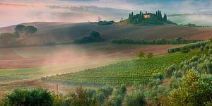 Sonnenaufgang auf dem Podere Belvedere, Toskana, Italien