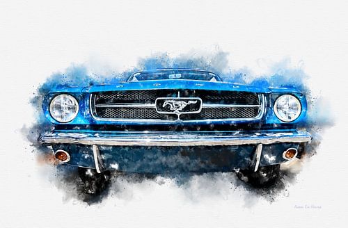 1964 Ford Mustang Pony Car Digital Painting in Watercolor