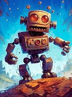 Retro Robot Artwork - Gritty Futuristic Sci-Fi Design