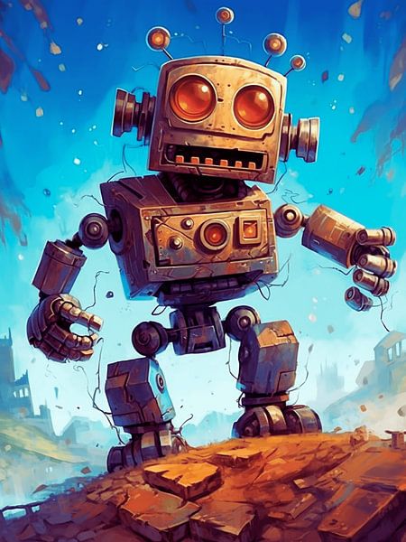 Retro Robot Artwork – Gritty Futuristic Sci-Fi Design by Ruliyreed