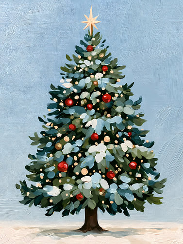 Sapin de Noël classique sur fond bleu pâle