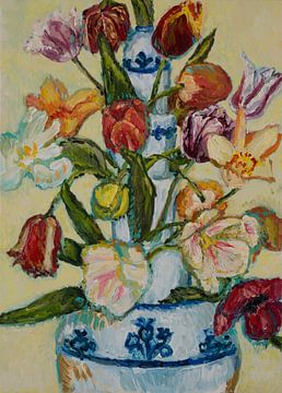 Tulpen in tulpenvaas (5) van Tanja Koelemij