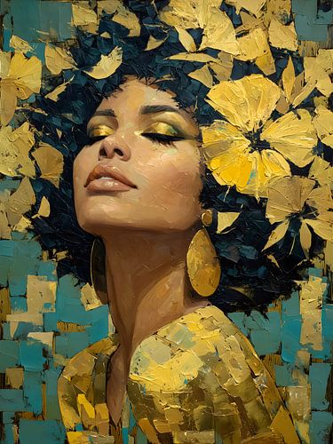 Golden floral woman portrait