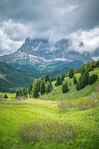 Die Langkofel- oder Sassolungo-Berggruppe, vom Gardena-Pass aus gesehen