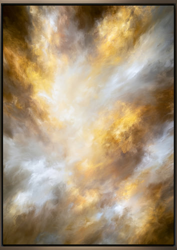 Abstrakte goldene Wolken – Modernes, expressives Gemälde