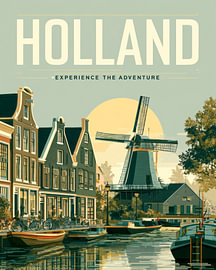 Affiche de voyage représentant un canal néerlandais sur Vlindertuin-Art