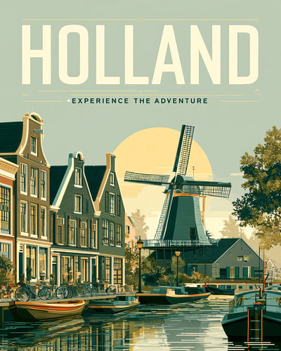 Affiche de voyage représentant un canal néerlandais