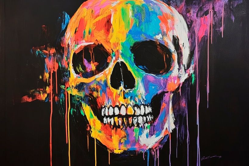 Brightly coloured skull on black by Poster Art Shop