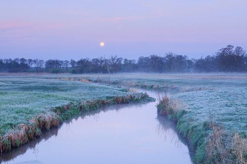 Maan boven meanderende beek