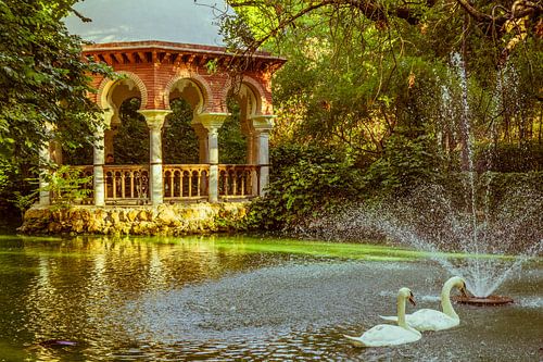 "Swan Pond" in the Maria Louisa Park of Seville, Spain.