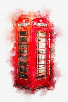 London Calling in Telefonzelle Aquarell von Andreea Eva Herczegh