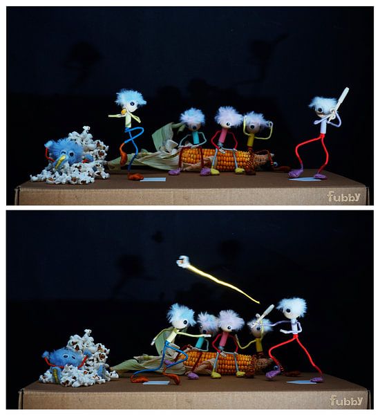 Fubby playing batting ball with corn/popcorn. by Sailographic Paula