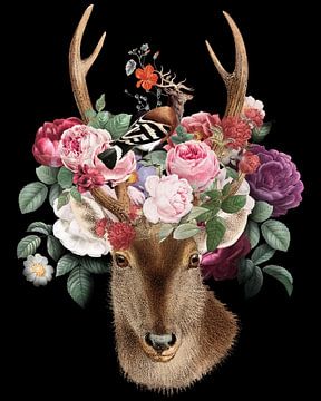 Deer Flowers van Gisela- Art for You