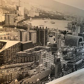 Klantfoto: De skyline van Rotterdam met diverse hotspots in zwart/wit van MS Fotografie | Marc van der Stelt, als behang