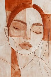 Woman’s Face in Soft Earth Tones and Abstract Lines by Eva Lee