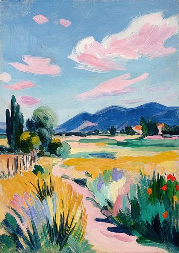 Colourful landscape with pink clouds