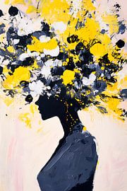 Silhouet met bloemenkroon in geel en zwart van Poster Art Shop
