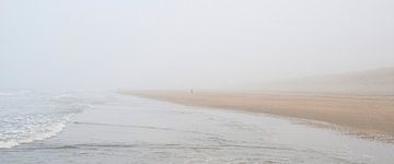 im Nebel am Strand spazieren gehen