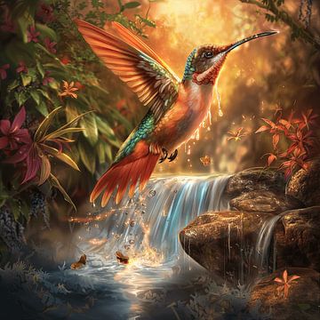 Mystical hummingbird in magical landscape by Mel Digital Art