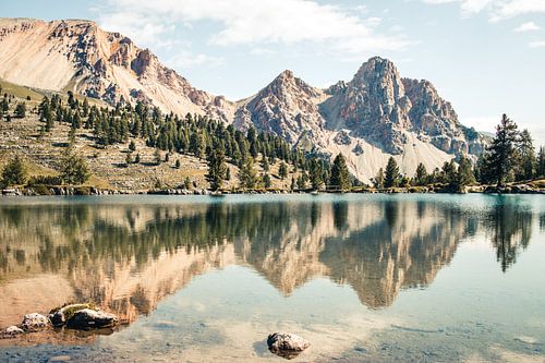 Mountain lake in the Natural Park Fanes-Sennes-Prags in the Dolomites