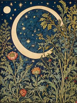 Moon And Flowers Style William Morris by TOAN TRAN