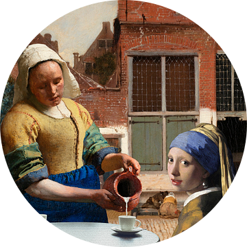 Vermeer Melkmeisje en Meisje met de Parel in het Straatje van Miauw webshop
