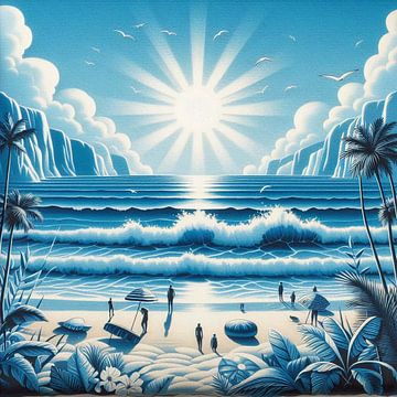 Abstracte surrealistische blauwe zee. ( 2 ) van Ineke de Rijk