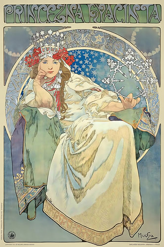 Muse im Jugendstil mit Blumenmotiven