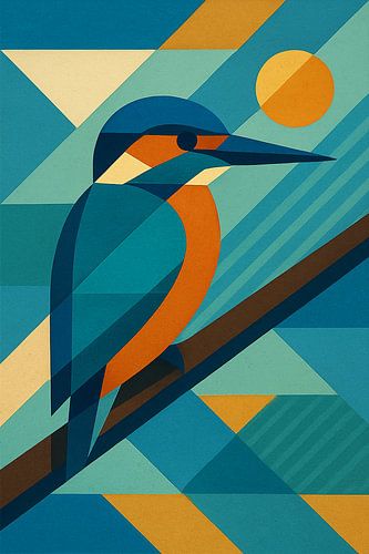 Een geometrische illustratie van een ijsvogel.