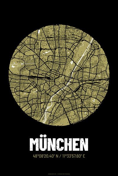München – City Map Design Stadtplan Karte (Grunge) von ViaMapia
