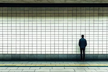 Jonge man in leeg metrostation van Frank Heinz