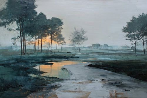 Bäume Wasser | Abend Licht Feld von Moderne Kollektion