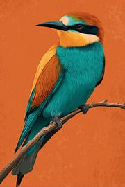 Oiseau sur une branche Portrait tropical sur fond orange