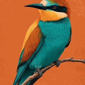 Vogel auf Zweig Tropisches Porträt gegen Orange von Eva Lee