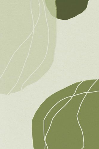 Moderne abstrakte minimalistische Formen in Salbeigrün, Grau und Weiß I von Dina Dankers