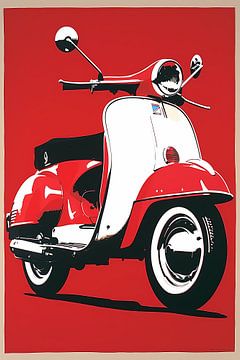 Popart Print Rode Italiaanse Scooter van Art & Soul Creations