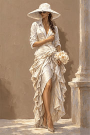 Stimmungsvolle Frau in einem romantischen Kleid, in Weiß und warmem Creme von STUDIO ARTSY