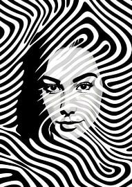 Black-and-white portrait with optical illusion by Vlindertuin-Art